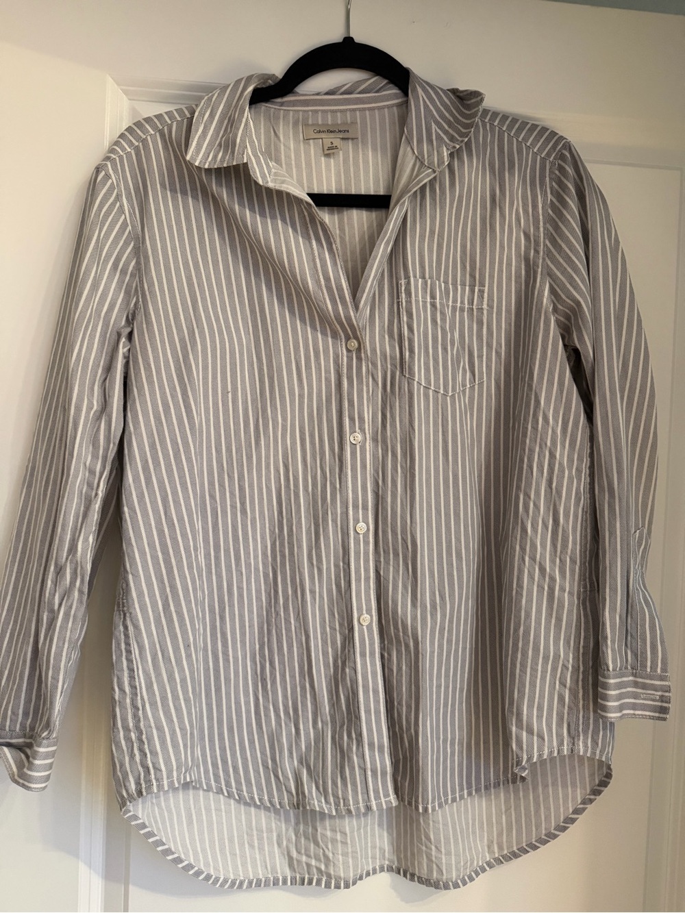 Calvin Klein Jeans Light Gray and White Striped Button-Down Shirt